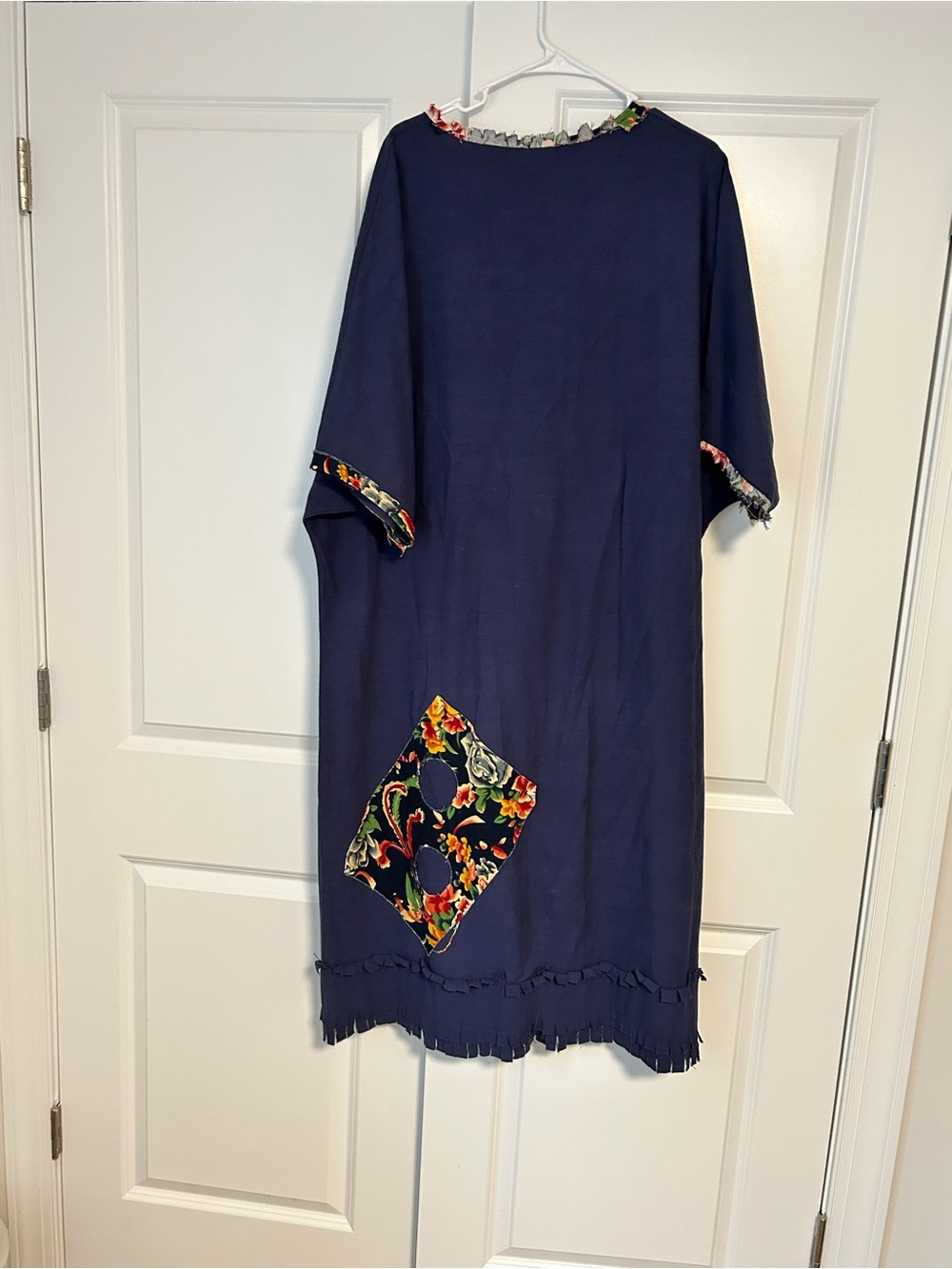 Navy Blue Midi Dress with Floral Patch Detail